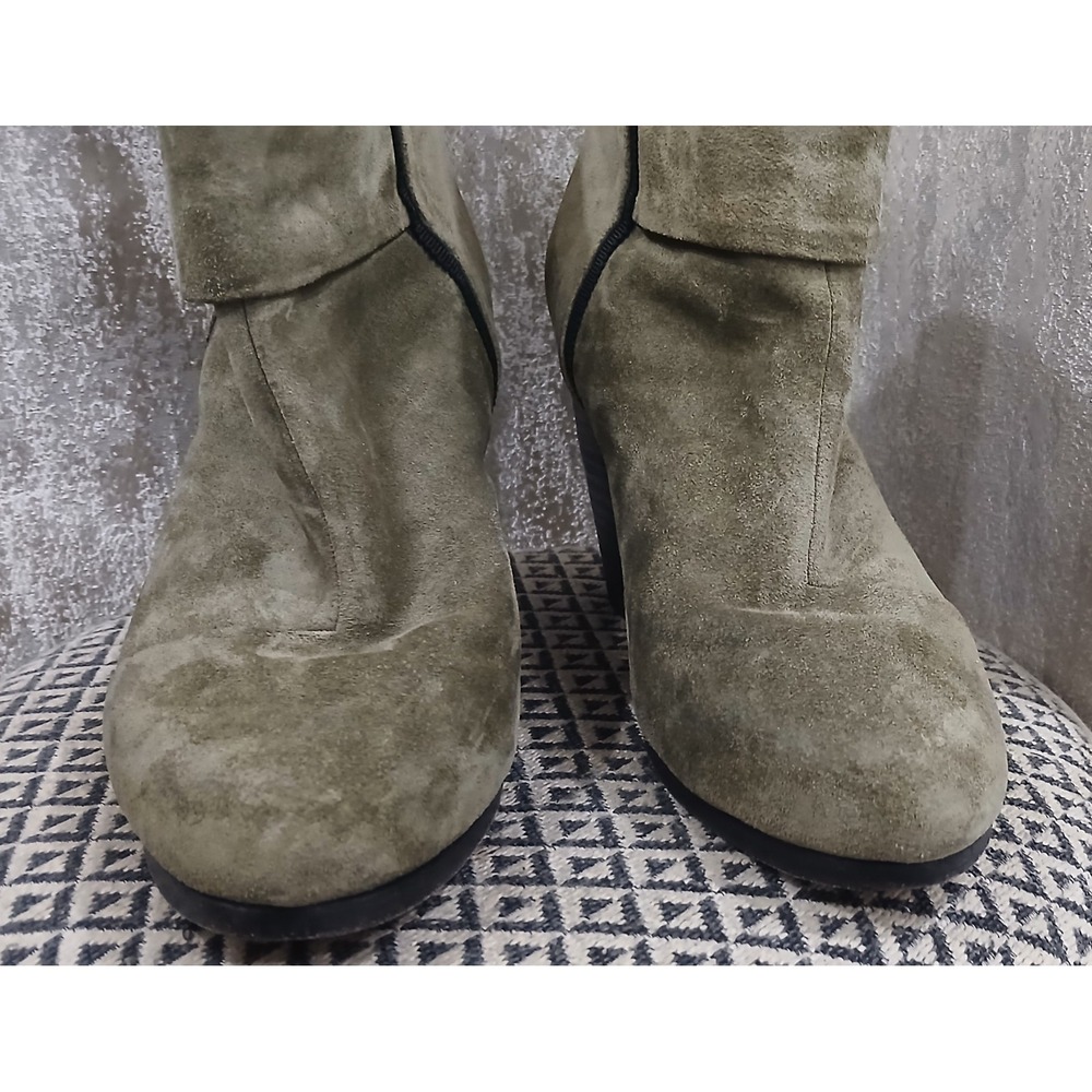 Rag & Bone Newbury Olive Green Suede Ankle Boots Block Heel Size 37.5